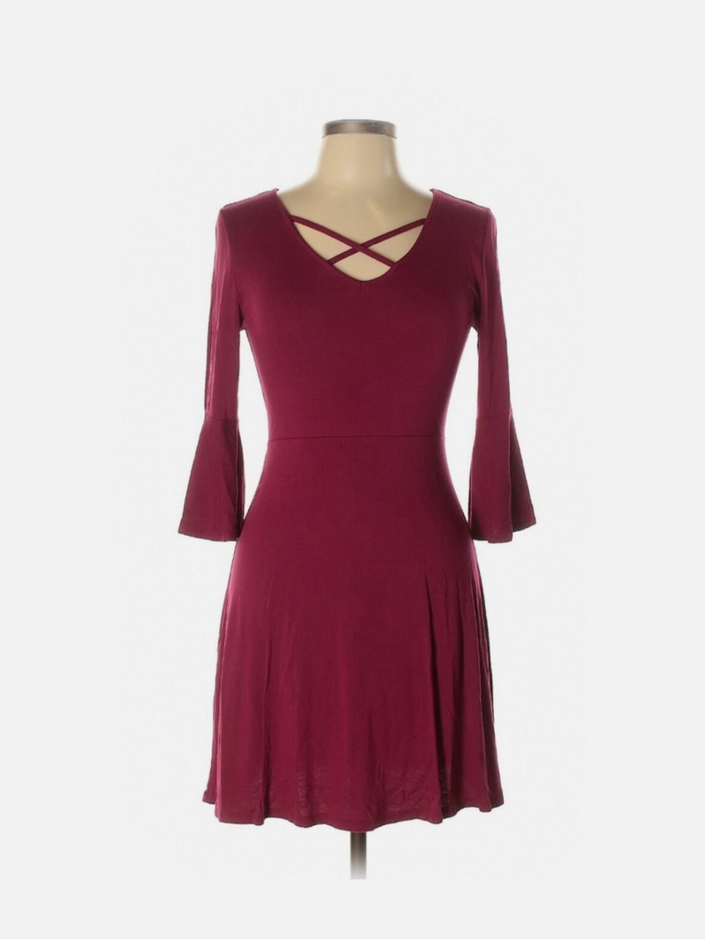 Women's Crisscross Neck Burgundy Dress